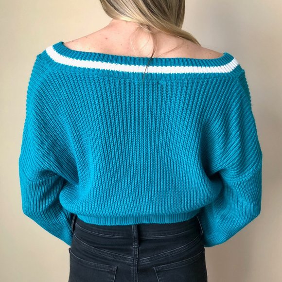 TEAL CROPPED KNITTED SWEATER - Picture 3 of 4